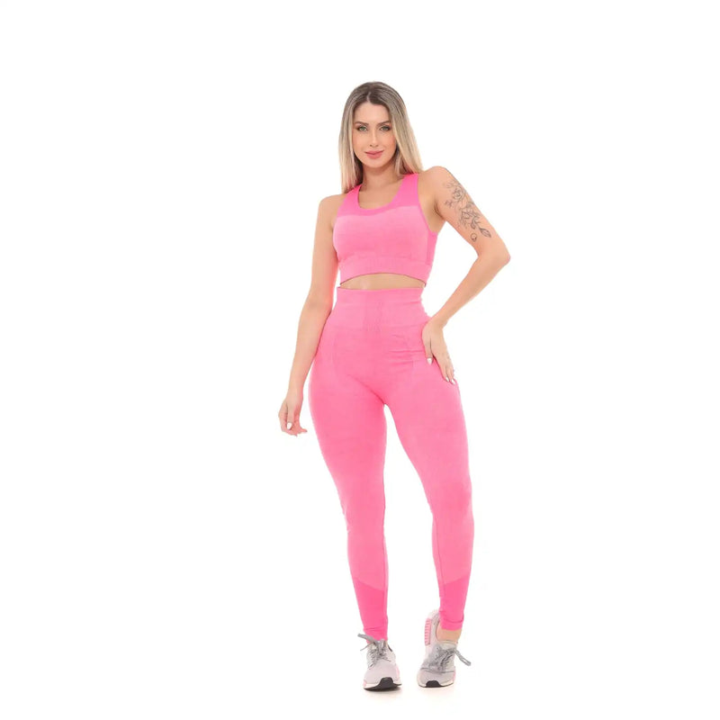 Kit Shorts, Top e Calça Legging para Academia – Levanta e Empina o Bumbum em Rosa – Moda Fitness Completa e Confortável FRETE GRATES