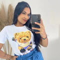 Camiseta Feminina 100% Algodão T-shirt Estampada Urso Ted Patins – Estilo, Conforto e Praticidade FRETE GRATES