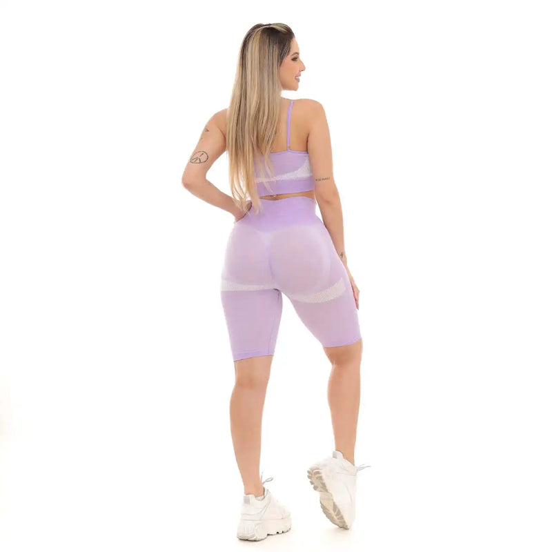 Conjunto Top e Bermuda Academia Fitness – Modelagem Perfeita para Empinar e Levantar o Bumbum em Lilás FRETE GRATES