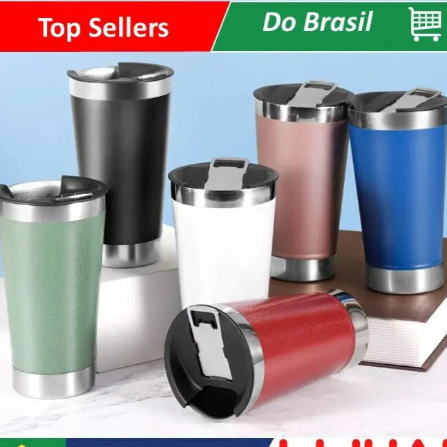 Copo Térmico 473ml com Tampa e Abridor Inox – Praticidade e Elegância para Bebidas na Temperatura Ideal FRETE GRATES