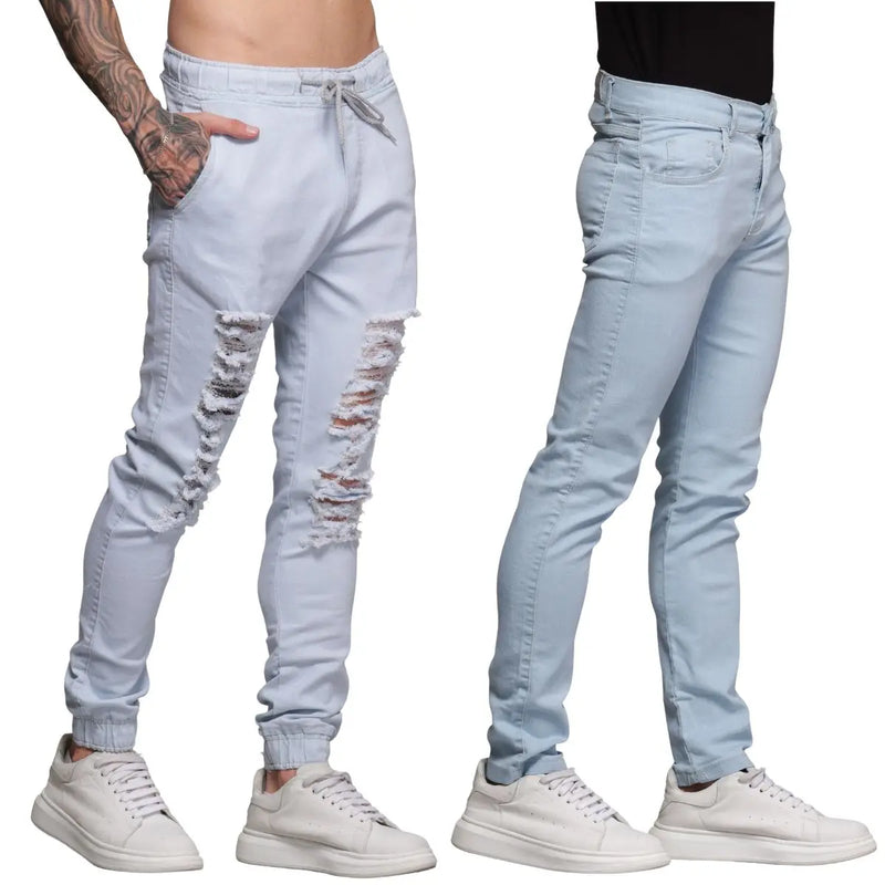 Kit 2 Calças Masculinas: Jogger e Skinny Lycra Destroyed Luxo – Estilo e Conforto em Dobro FRETE GRATES