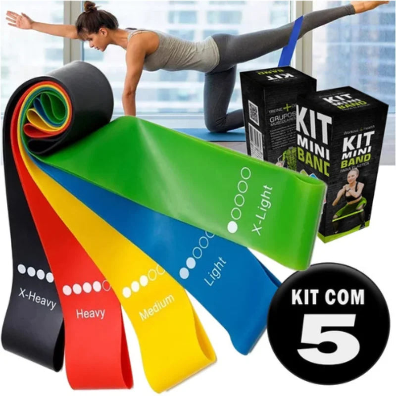 Kit de 5 Mini Faixas Elásticas – Ideal para Exercícios, Academia, Treinos Funcionais e Mobilidade em Casa FRETE GRATES