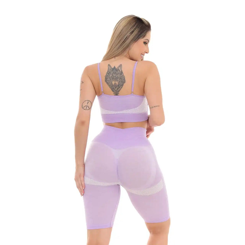 Conjunto Top e Bermuda Academia Fitness – Modelagem Perfeita para Empinar e Levantar o Bumbum em Lilás FRETE GRATES