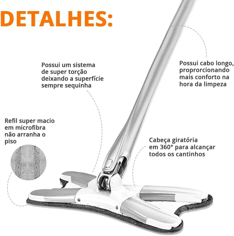 Esfregão Giratório Lava e Seca – Torção Microfibra Multiuso para Limpeza de Piso, Cozinha e Mais – Rodo Mágico 360 FRETE GRATES