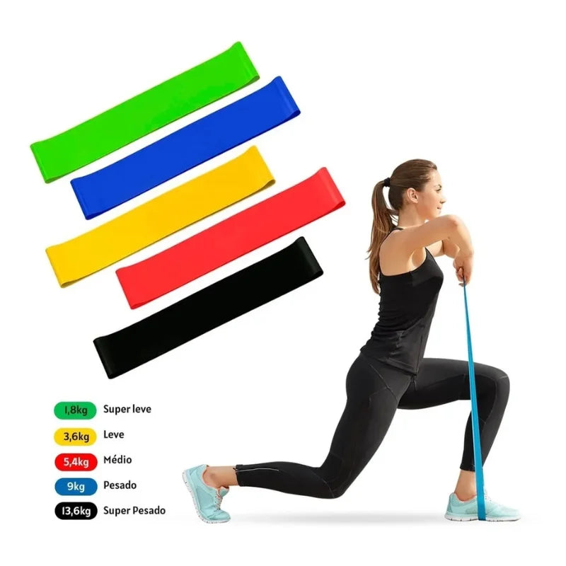 Kit de 5 Mini Faixas Elásticas – Ideal para Exercícios, Academia, Treinos Funcionais e Mobilidade em Casa FRETE GRATES